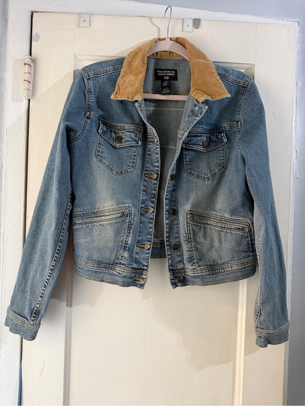 Polo Ralph Lauren 90s Classic Denim Jacket American Flag Corduroy L - Picture 6 of 10